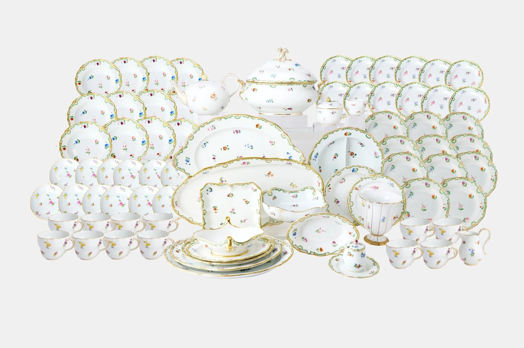 Extensive 19th Century Meissen Porcelain Dinnerware Service For